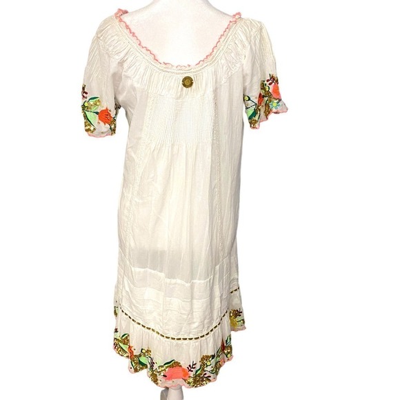 Las Noches IBIZA by Eric & Jack Womens Cream Floral Peasant Tunic Dress Medium - Picture 7 of 12